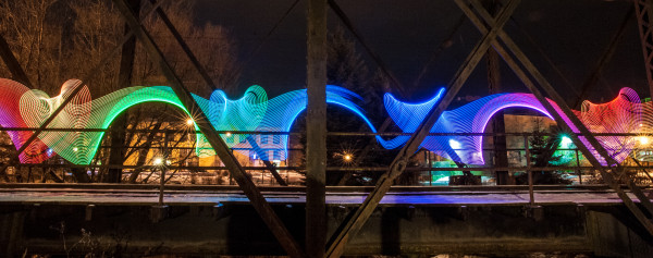 On the train bridge.