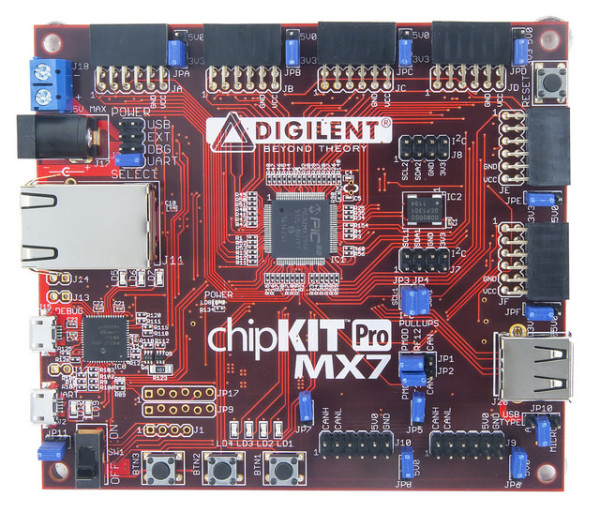 The chipKIT Pro MX7, the board used in the Advanced Microcontrollers series.
