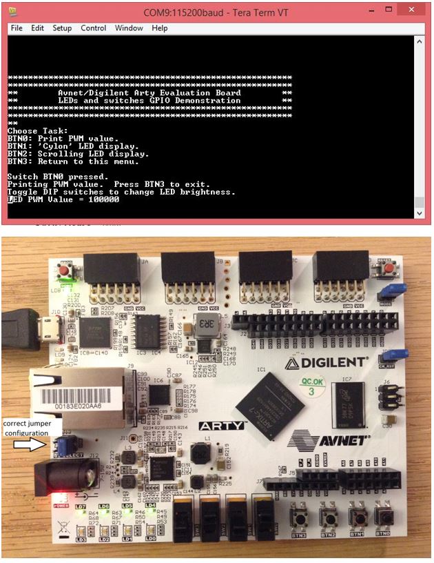 PWM mode, with the PWM value on the screen and the LEDs turned on.