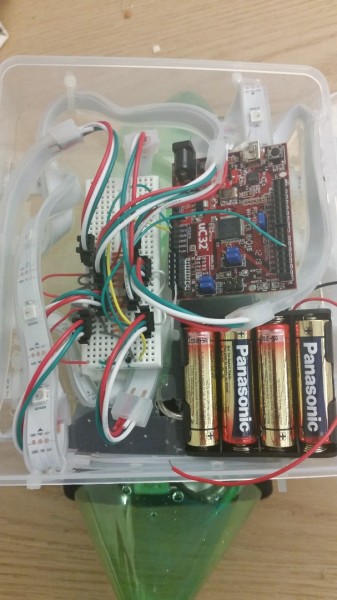 The actual physical circuit inside of the project box. 