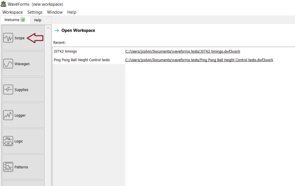 Selecting the scope in WaveForms 2015