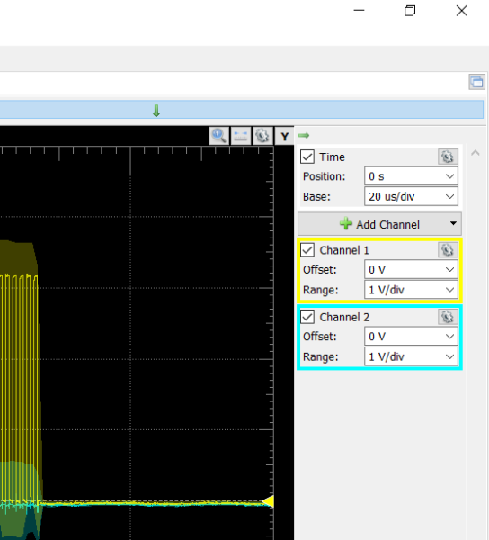 Adjusting the time base for the oscilloscope in WaveForms 2015