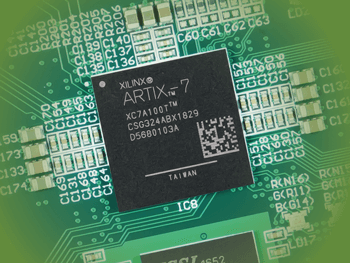A picture of an Artix-7 on a printed circuit board