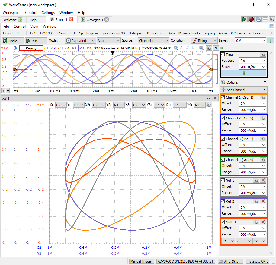 Multiple XY plots on a single graph in WaveForms