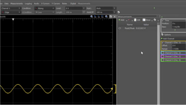 peak voltage on oscilloscope of 0.65V