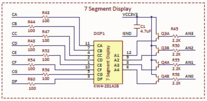 Figure A.3 Four digit seven segment display schematic.
