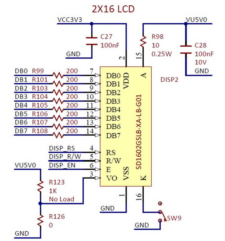 Figure A.1. LCD connection schematic diagram for Labs 3a and 3b.