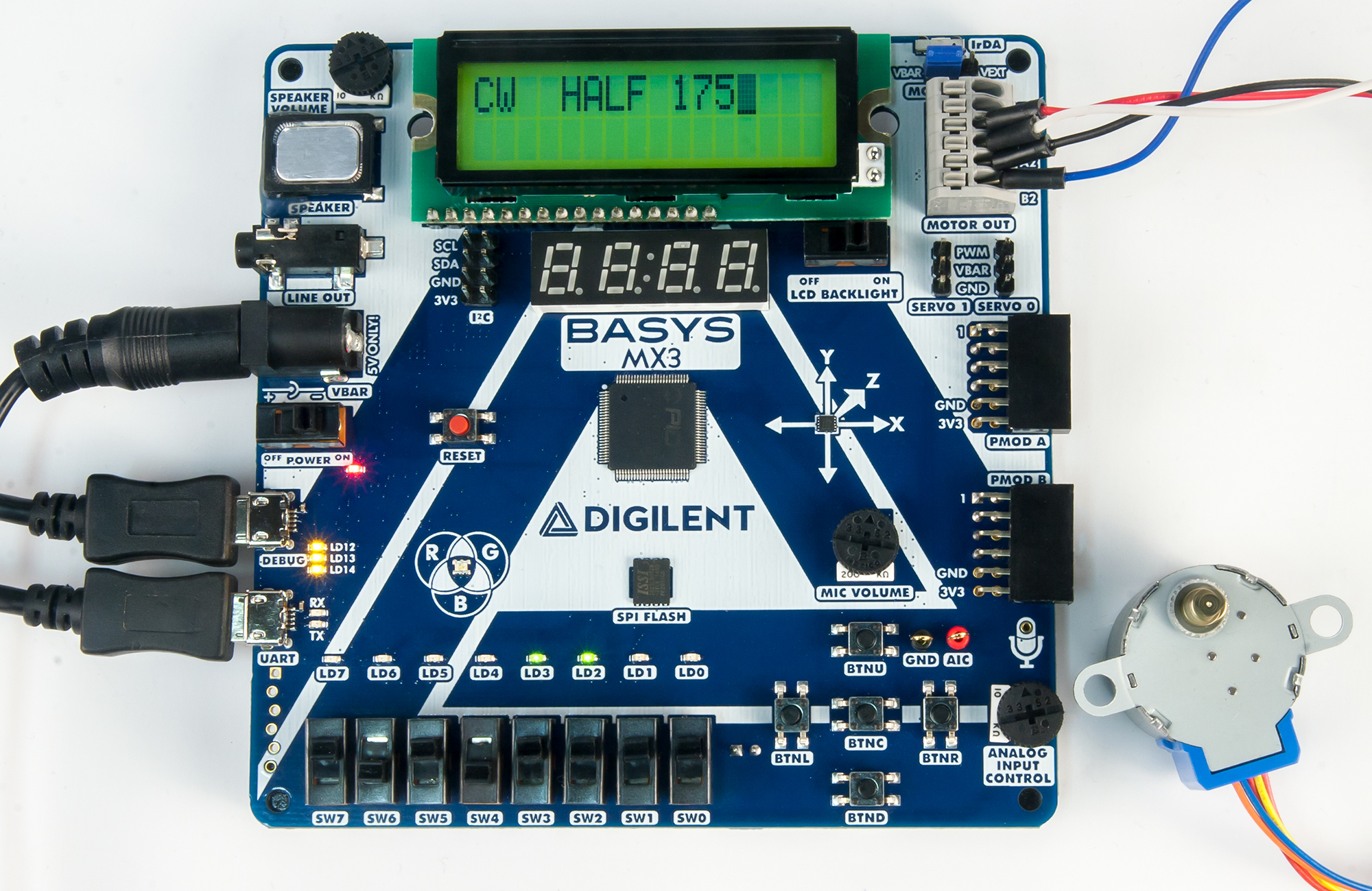 Figure A.2. LCD and switches on the Basys MX3 that controls the stepper motor speed.