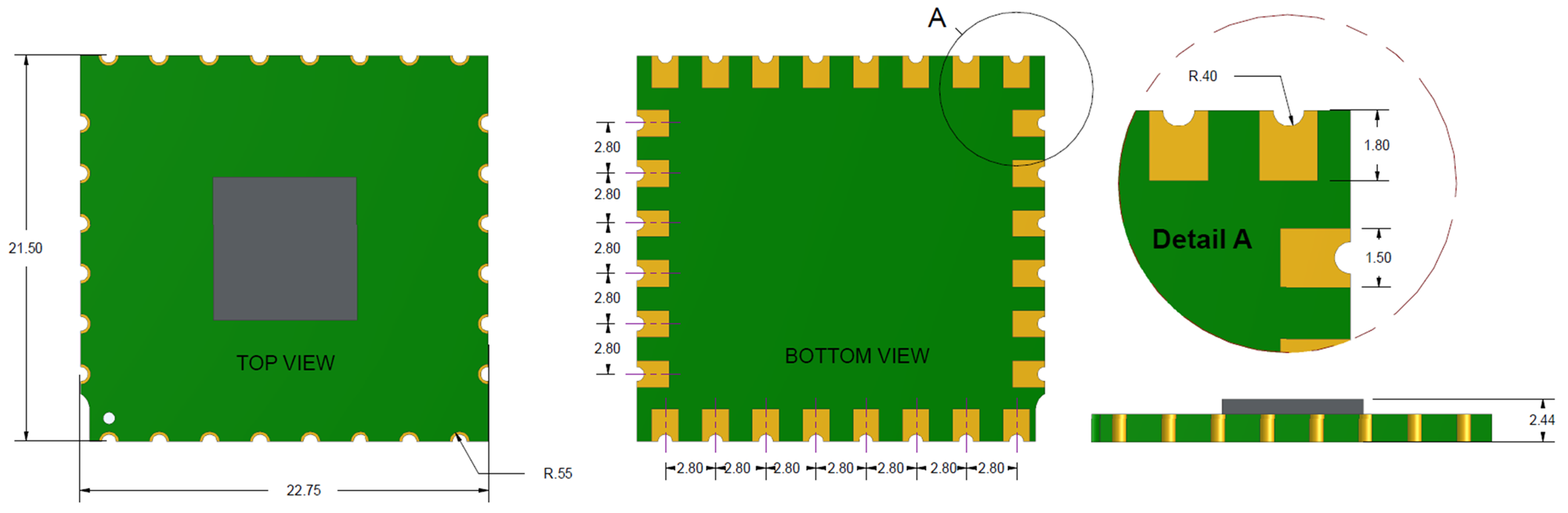 Figure 8. PCB spacing an dimensions.